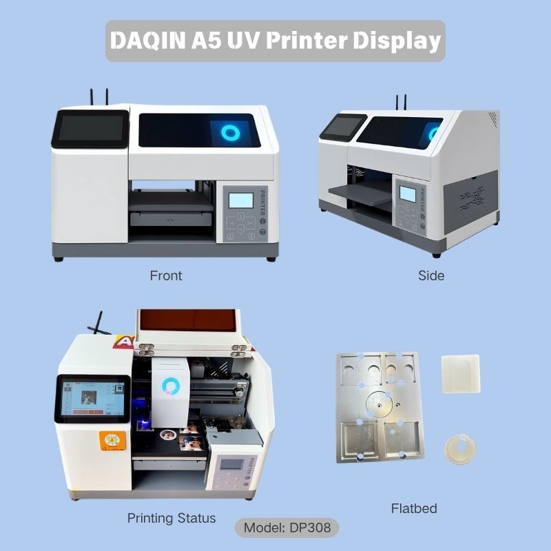 DP308 A5 Small UV Flatbed Printer Gigabit Ethernet Data Transfer UV Printer for Custom Badge Fridge Magnet