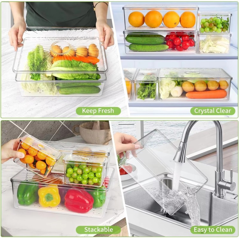 7/13/14PCS Set Household Drying Storage Boxes, Refrigerator Food Boxes, Transparent Kitchen Storage Boxes