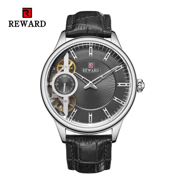2.5D Mineral Glass Mens Stainless Steel Watches Double Movement Leather Strap