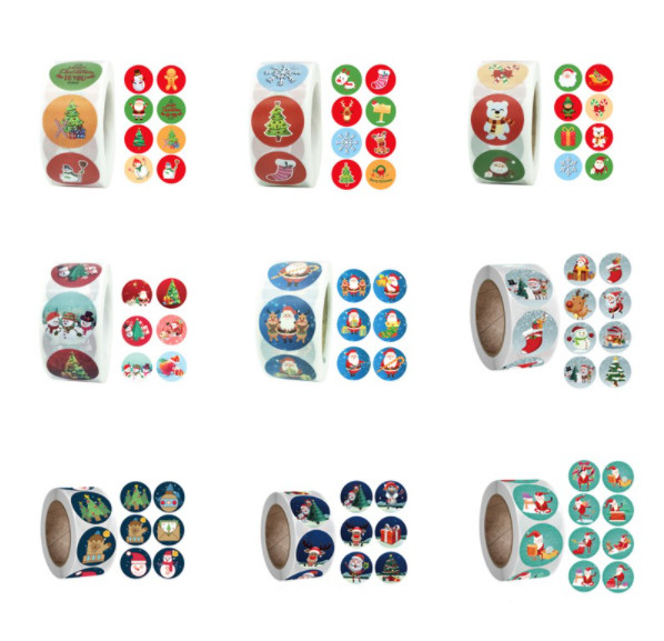 Рождество 2 дюйма вокруг липких ярлыков на цвете крена 1000pcs CMYK