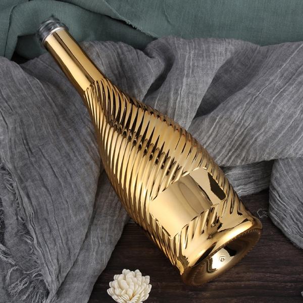 Custom Glass Body Material Electroplated Blue Gold Sliver Champagne Bottle 750ml