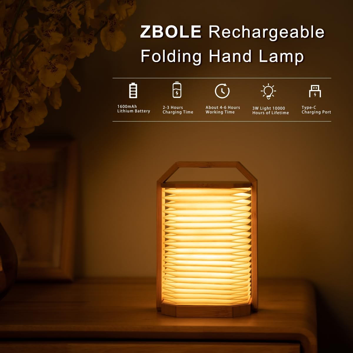 Indoor Flexible Camping Accordion Light 3500K Warm White Beechwood