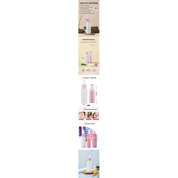 Customize Logo 30ml 1oz Plastic Pink White PET Perfume Dropper Essential Oil Plastic Bottle
