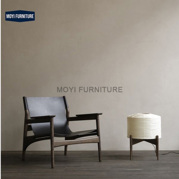 Wood Legs Modern Living Room Sofa Single Accent Chair Saddle Leather Retro Leisure Chair Carpet Surface Recommended