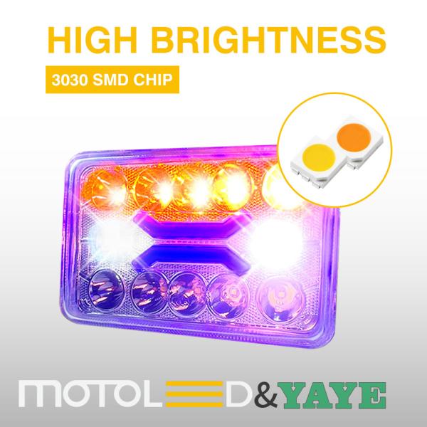 DC12V Cg125 125cc Double couleur Blanc Amber Glass Lampshade phares LED 4x6 pouces