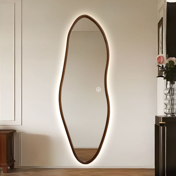 Asymmetrical Irregular Shape LED Mirror IP66 Solid Wood Frame LED Mirror