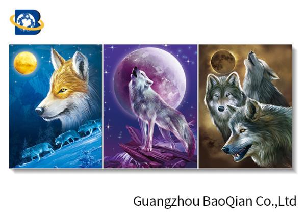 Wolves / Horse 3d Lenticular Picture With Frame For Indoor / Restaurant Wall Decoration Art