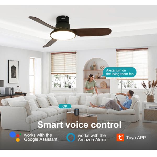 Ventilador de teto de material metálico com motor de corrente contínua de baixo ruído e iluminação LED de ar condicionado