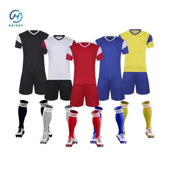 Kit de futebol dinâmico personalizado com listras negras tinta resistente ao desbotamento