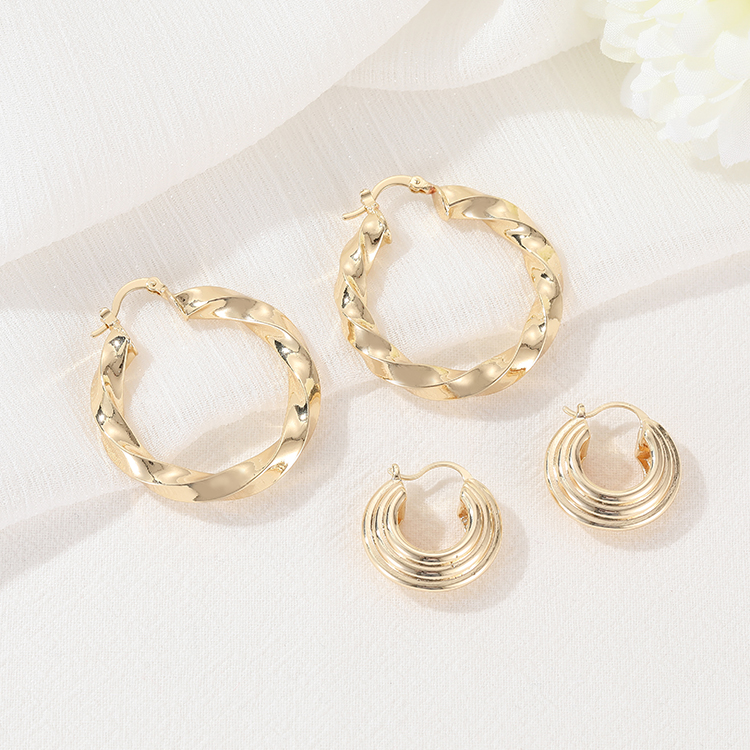 Fashion High Quality Brass 14K Gold Plated Large Twisted Hoop Earrings