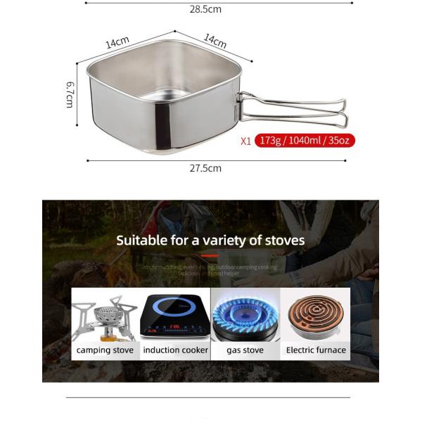 Lightweight Backpacking Outdoor Kitchen Picnic Pot Pan Stainless Steel 6 PCS Camping Cookware Set For Out Door Hiking