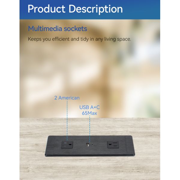 Office Conference Table Recessed Power Strip Electrical Outlet US Standard 65W