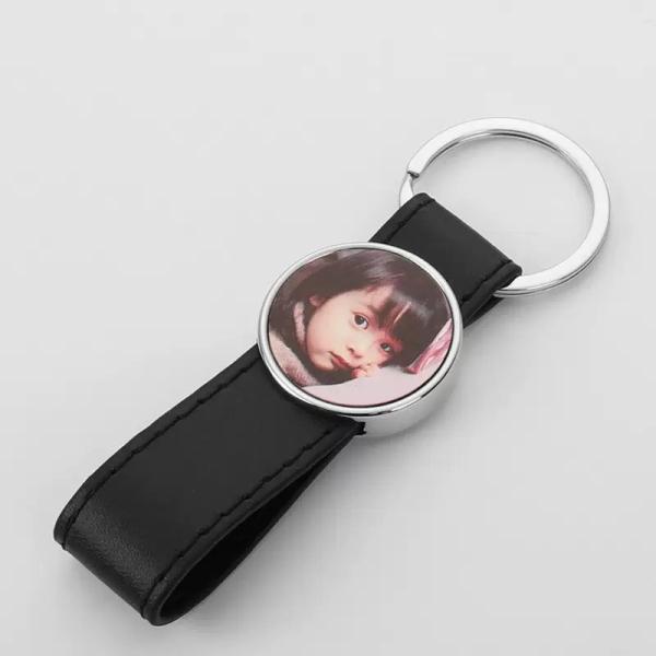Chaîne à clef en métal sublimé en blanc sur mesure avec courroie en cuir pour l'impression par transfert de chaleur par sublimation