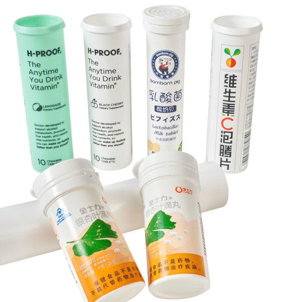 Logotipo colorido personalizado Tubo de comprimido efervescente de vitamina C com tampa feito de PP de qualidade alimentar