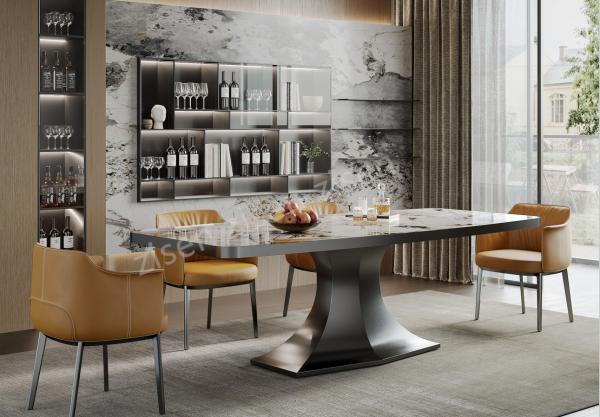 Elegant Insert Ceramic Marble Stainless Steel Marble Dining Table