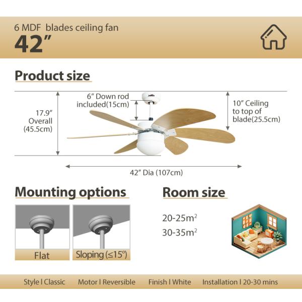 1stshine Decorative MDF Blades Electric DC Motor Ceiling Fan com controle remoto