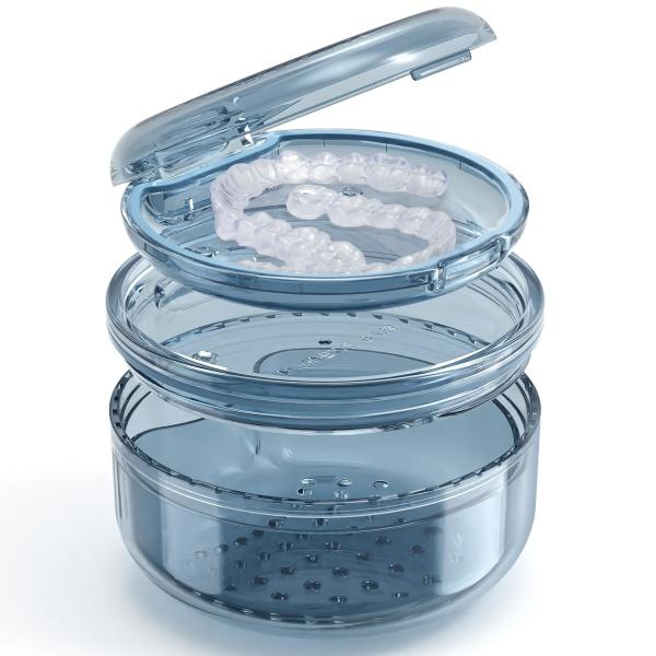 Denture 2 In 1 Retainer Case No Leak Denture Bath Container 3.78 x 2.24