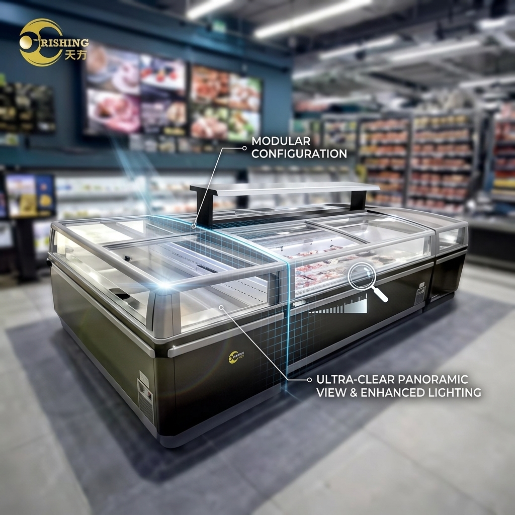 340W Combined Island Freezer Thermostat Commercial Refrigeration Equipment Double Doors
