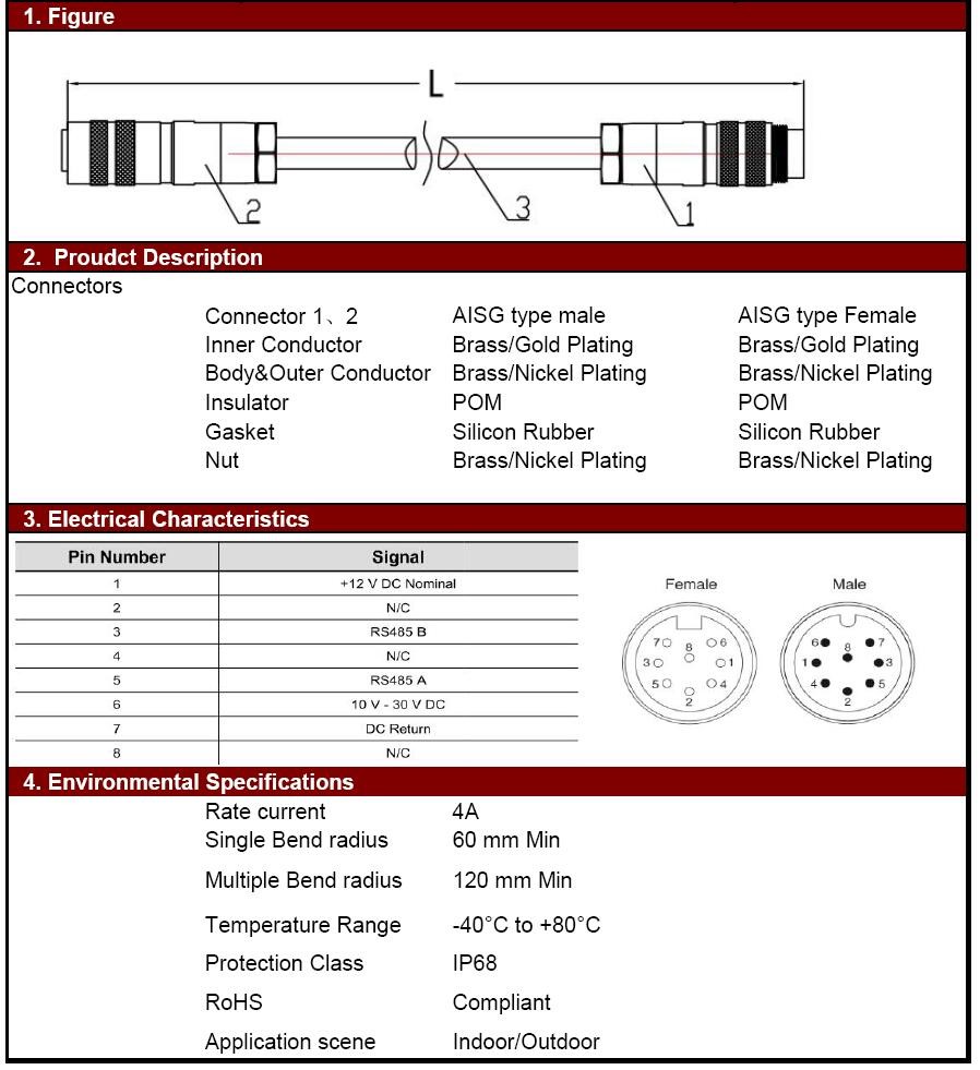 8 Pin Aisg вымачивает стандарт Iec 60130-9 напряжения тока кабеля 300v максимальный
