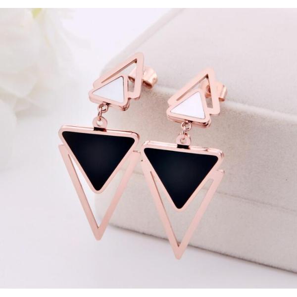 Wholesale Fashion Jewelry Stainless Steel Rose Gold Earrings For Women Black Drop Pendant