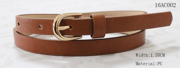Dark Brown PU Kids Fashion Belts With Gold Zinc Alloy Buckle / Round Tip