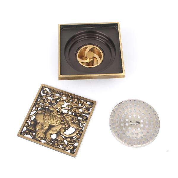 Removable Cover and Waste Water Strainer 4-Inch Square Brass Shower Drain for Washroom