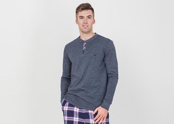 Trendy Mens Jersey Pyjamas Long Sleeves Tee And Woven Yarn Dyed Flannel Long Pants