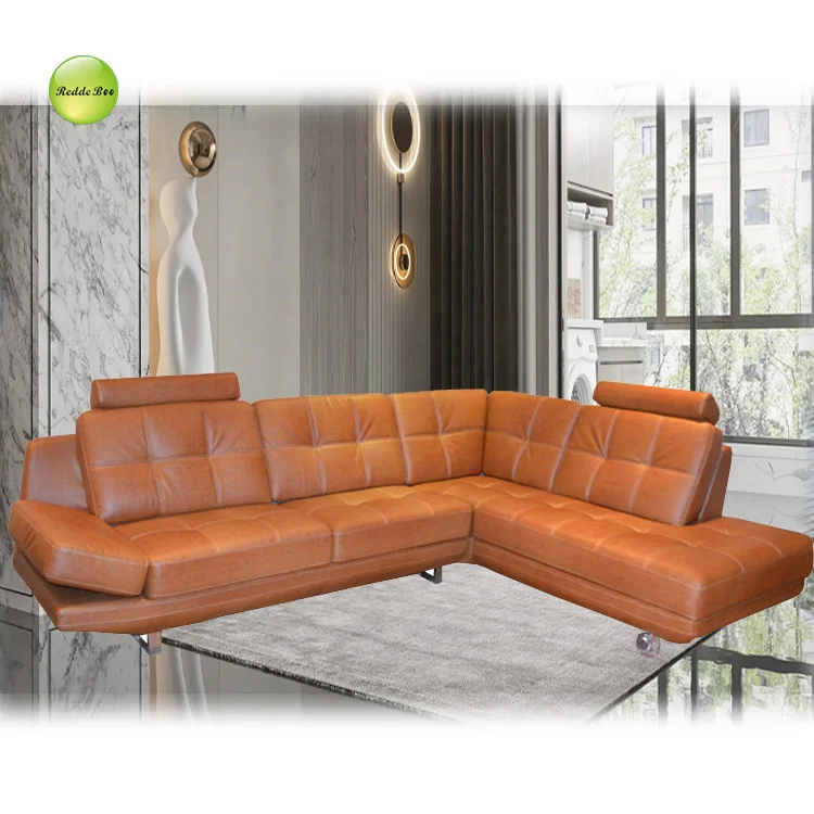 Black White Tanning Brown Leather Sectional Couch Lounger Seating Soft Cushions