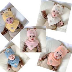 Ins Hot Sales 2-Piece Adjustable Stretchy Soft Bibs Turban Top Hats Caps Knot Newborn Cotton Baby Bib Beanie Hat