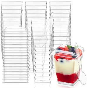 Pack 5 Oz Plastic Dessert Cups With Lids And Spoons, Clear Parfait Cups Pudding Cups Mini Party Serving Cups For Appetizer Fruit Yogurt Ice Cream