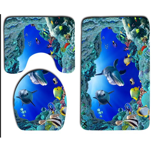 Dolphin Beach Toilet Seat Cushion Anti Skip Toilet Tank Cover Set