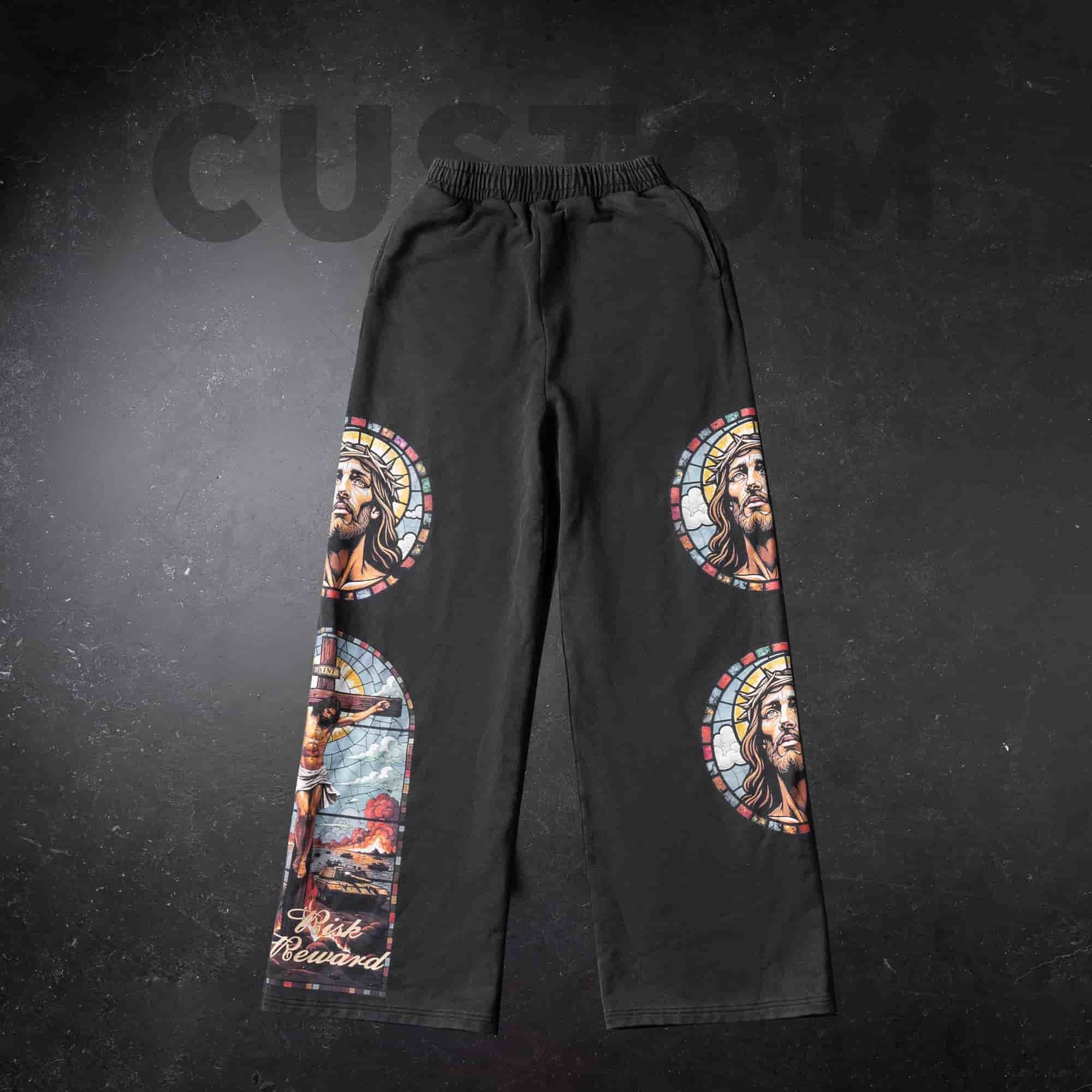 Custom 100%cotton Graphic DTG Print Drawstring Baggy Pants Streetwear