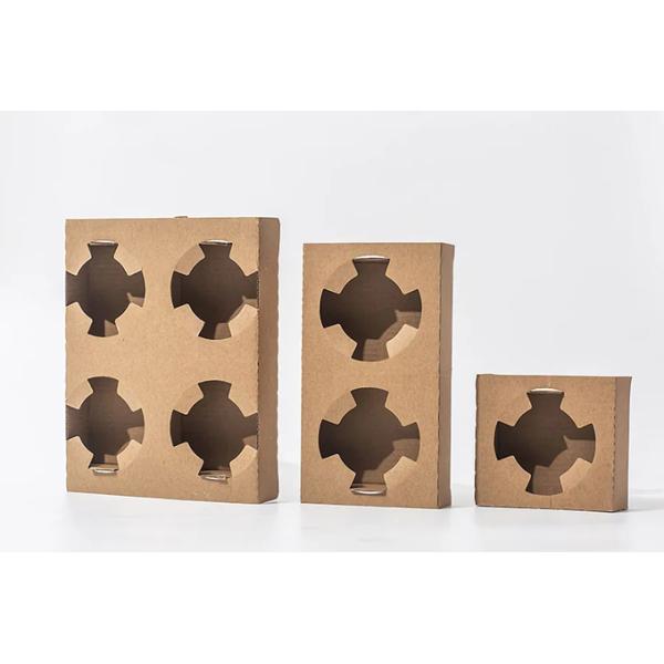 Kraft Paper Cup Holder Disposable Packing Insulation Corrugated Kraft Paper Cup Holder For Tray Takeout Packing