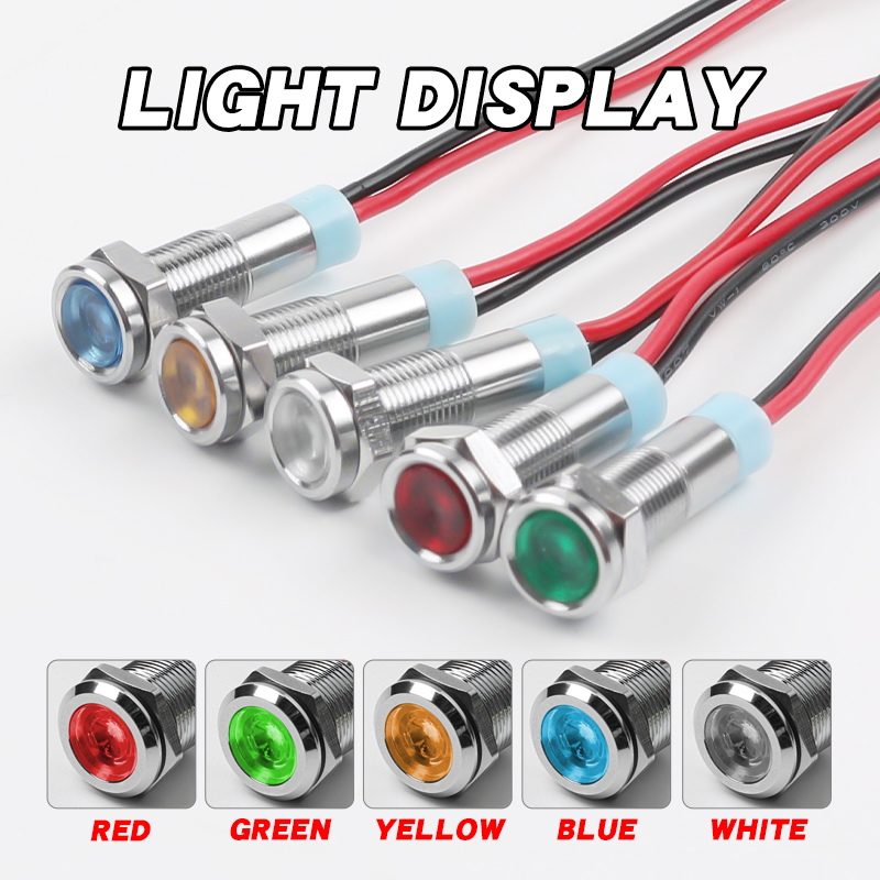 6mm Waterproof Metal LED Indicator Light Multi-Color (Red/Green/Yellow/Blue/White) for 6V/24V/220V Signal Lamp