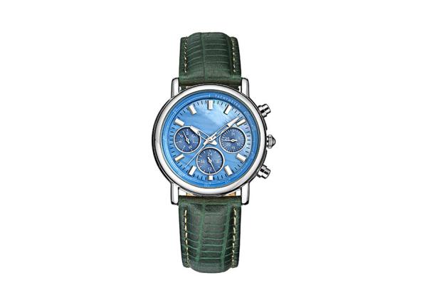 Leather Strap Stainless Steel Ladies Watch Quartz Movt IP Plating Case Color
