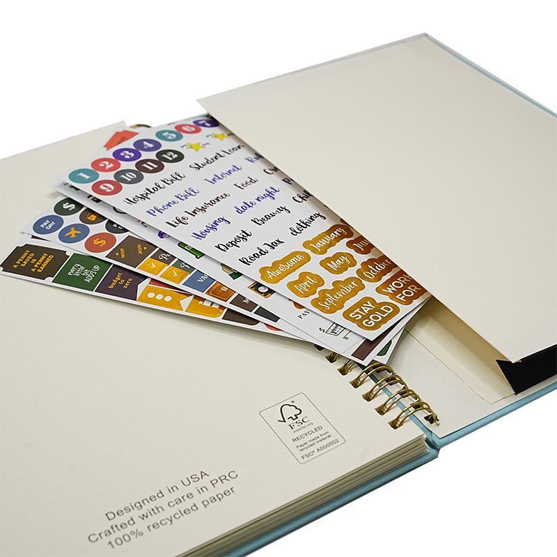 B5 Spiral Bound Monogrammed Custom Leather Notebook Expense Tracker Journal With Stickers