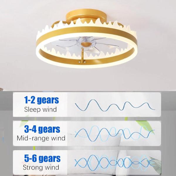 Ventilateur de plafond en or, à 6 vitesses, avec télécommande.