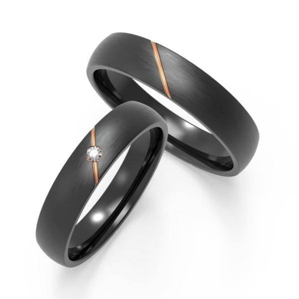 Matte Black Titanium Men Fashion Jewelry With Diagonal Rose Gold Inset Zircon