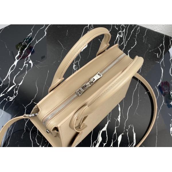 Apricot Adjustable Crossbody Saffiano Leather Handbag Square Shape