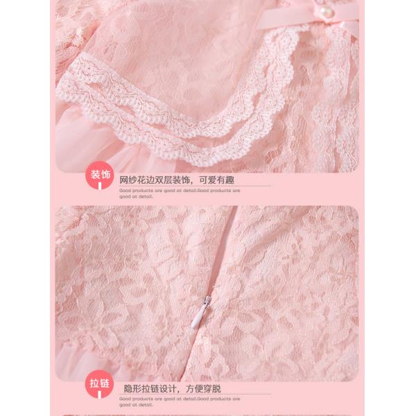 Spring Children'S Clothing New Girls Lace Dress Children Solid Color Dress
