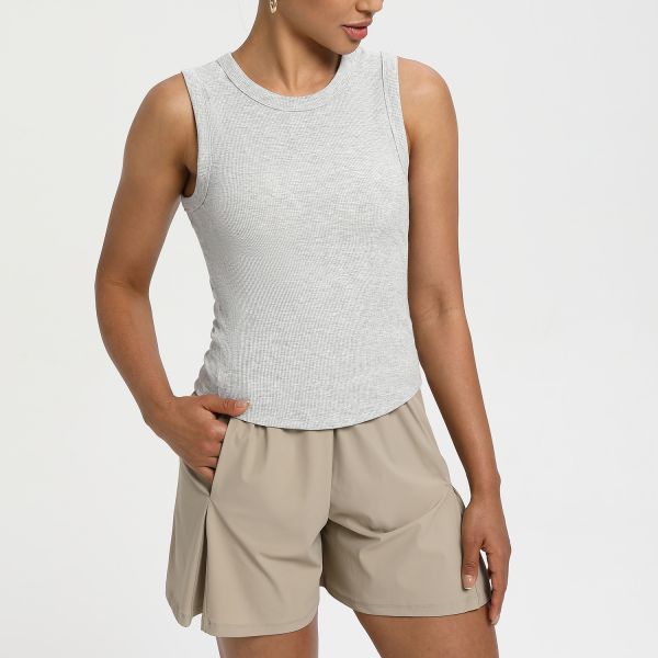 Women's Ribbed Knit Tank Top Sage Green Sleeveless Slim Fit Moisture Wicking for Yoga