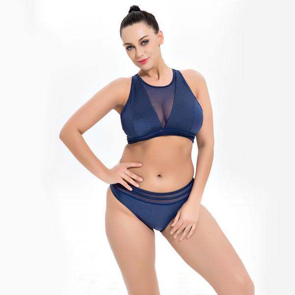 2019 New Plus Size Two piece Swimsuit Solid Color Swimsuit Women Push up 1951 with cover up