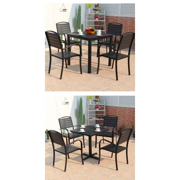 Plastic Wood Cast Aluminum Modern Cafe Dining Table and Chairs Patio Outdoor Furniture