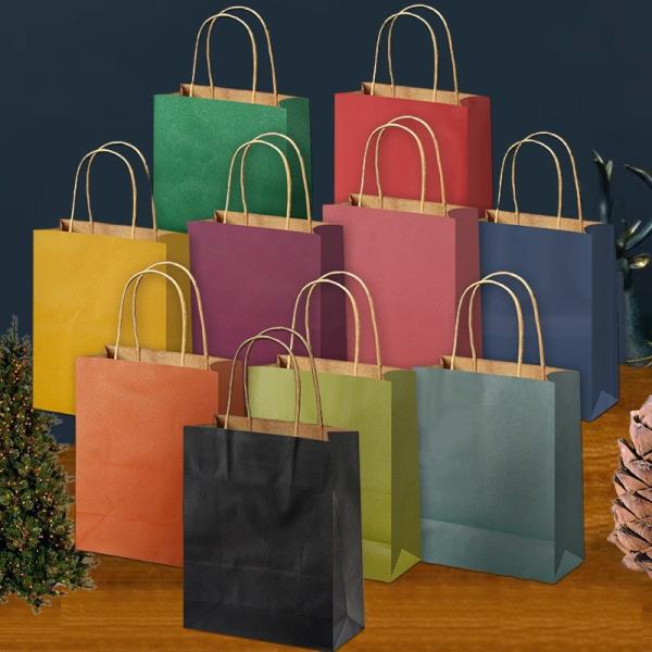 Solid Color Kraft Paper Tote Bag Baking Takeaway Packaging Bag Customized Logo Clothing Packaging Paper Bag