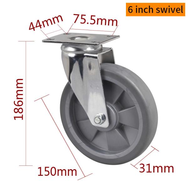 110kg Load Industrial Caster Wheels Chrome Coating Swivel Plate Caster
