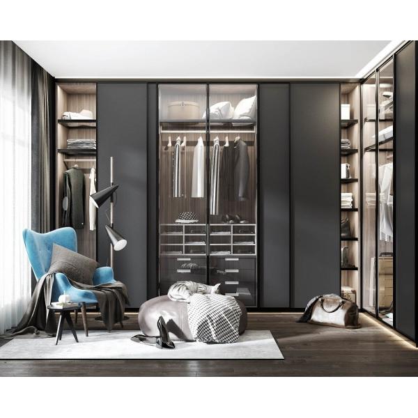 Шкаф сползая стеклянной двери DTC алюминиевый стеклянный с деревянными ящиками и вешалкой