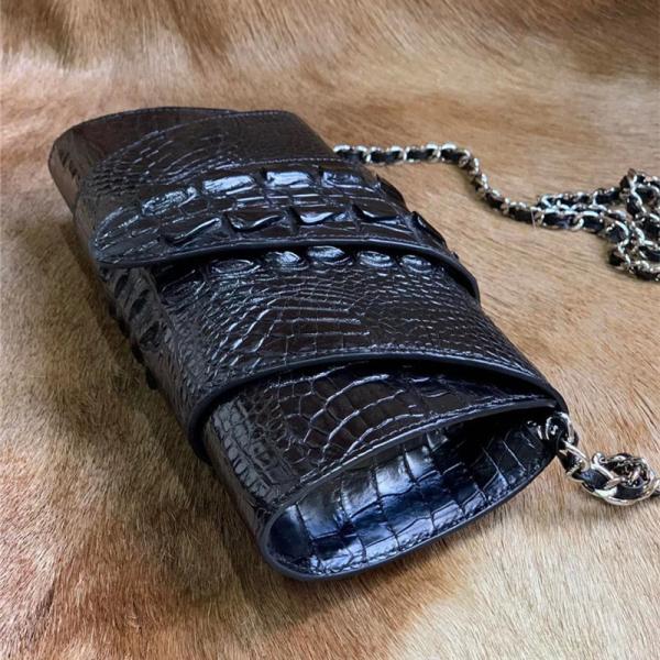 Authentic Crocodile Skin Women's Foldable Clutch Female Evening Purse Genuine Alligator Leather Lady Cross Shoulder Bag