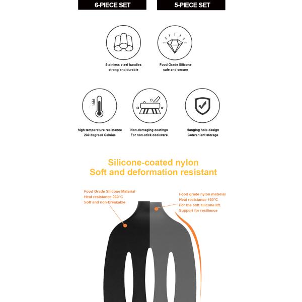 утвари силикона 9Pcs варя с ручкой нержавеющей стали