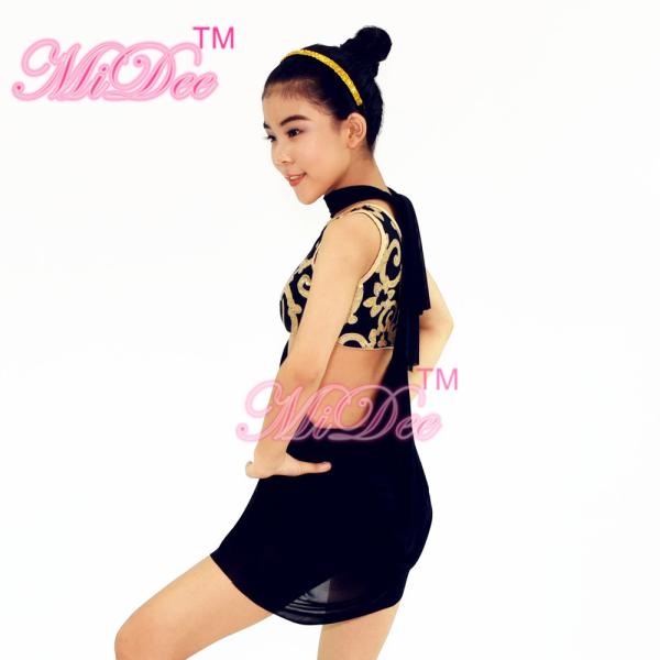 Mordern Ballet Dance Costumes Floral Diagonal Neckline Cut Out Side Dress