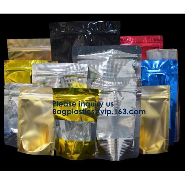 3 Side Seal Metallized Foil Inside Stand Up Zipper Plastic Bags/ Glossy Gold Printing Flat Foil Pouch Bagease Bagplastic